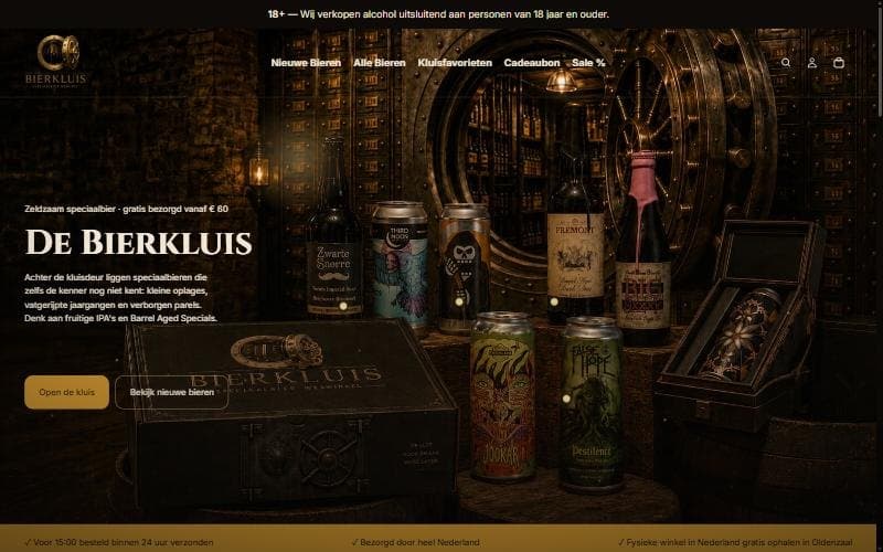 De homepage van bierkluis.nl